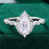 Filigree Floral Halo | Vintage Inspired Pear Cut Moissanite Engagement Ring with Milgrain Accents