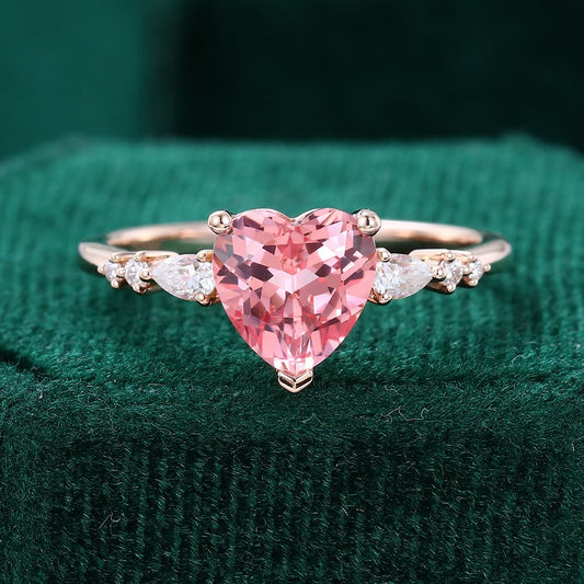 Heart Shaped Pink Sapphire Engagement Ring Cute Promise Ring