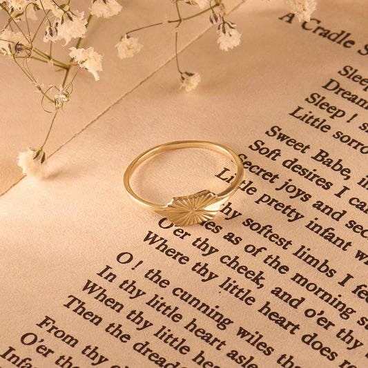 Sun Engraved 14k Real Gold Signet Ring – Dainty Slim Pinky Band | Celestial Stacking Jewelry Gift for Women