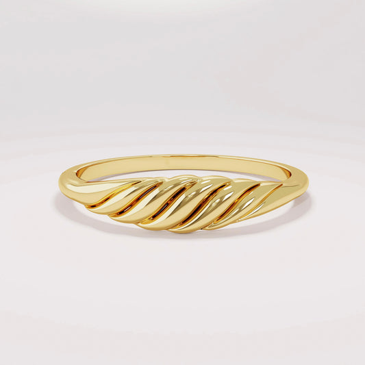 14K Gold Small Croissant Ring – Twisted Rope Pinky Stackable Ring