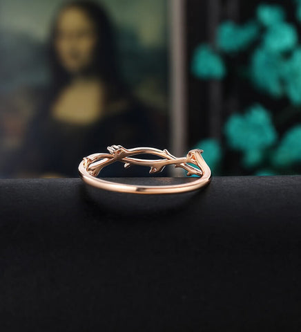 Leaf Opal Wedding Band Solid Gold Matching Band Curved Wedding Ring Anniversary Bridal Ring For Her