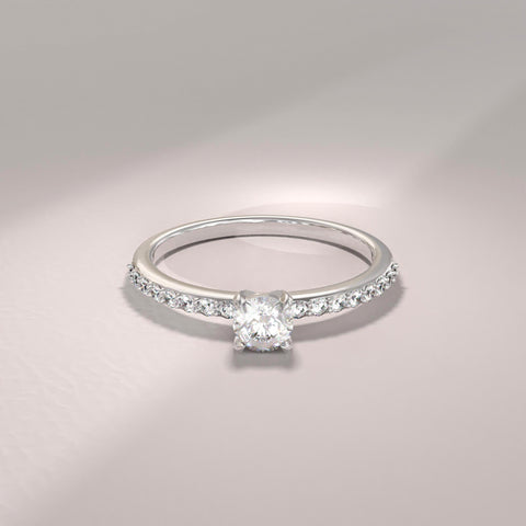 14k Solid Gold Diamond Engagement Ring | 0.3ctw Minimalist Solitaire Half Eternity Band | Promise Gift for Her Birthday