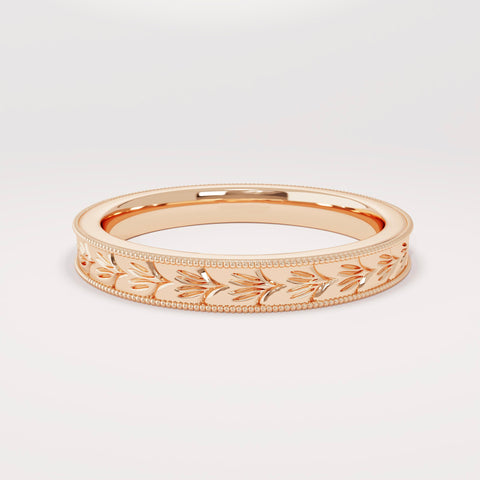 3mm Wheat Engraved Ring 14K Gold – His and Hers Simple Marriage Band