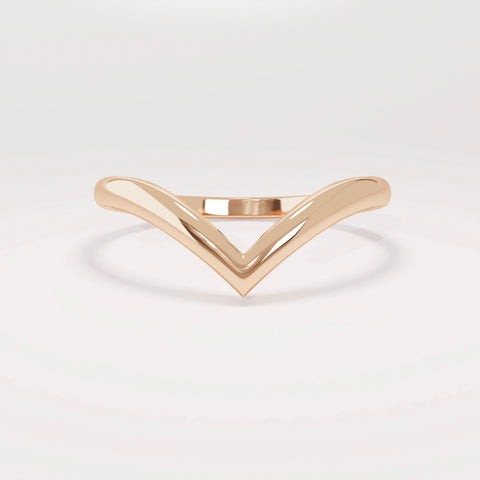 14k Gold Wishbone Chevron Ring – Curved Wedding Band | Stackable Thin Contour Ring for Women