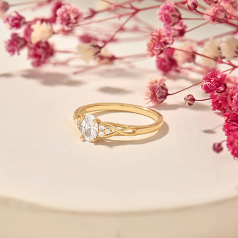 Women’s 14k Gold Vintage Braided Engagement Ring | Dainty Oval Natural Diamond Solitaire | Anniversary Jewelry Gift