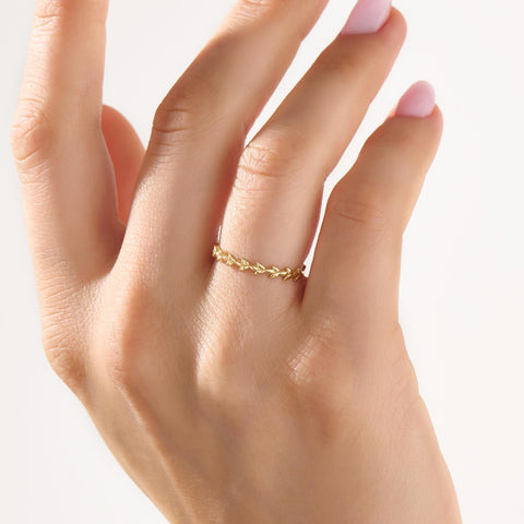 14k Solid Gold Dainty Floral Wedding Band - Vine Leaf Ring, Nature-Inspired Stackable Jewelry