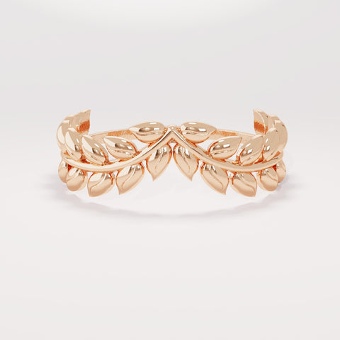 14K Solid Gold Olive Branch Ring – Dainty Leaf Vine Stackable Wedding Band