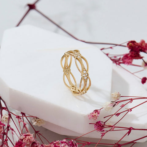 14k Gold Dainty Celtic Ring | Diamond Irish Knot Wedding Band | Vintage Viking-Inspired Stackable Gift for Her
