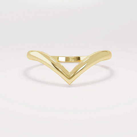 14k Gold Wishbone Chevron Ring – Curved Wedding Band | Stackable Thin Contour Ring for Women