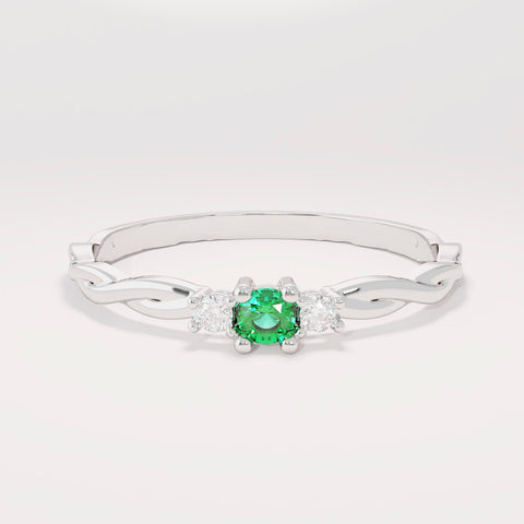 Women’s 14k Gold Minimalist Emerald Solitaire | Twisted Band Tiny Green Gem | Dainty Promise Stackable Jewelry Gift
