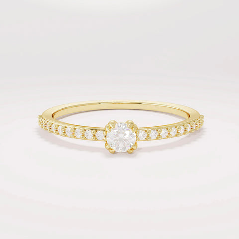 14K Solid Gold Diamond Solitaire Ring – Women's Minimalist Engagement Ring, Tiny Diamond Promise Band