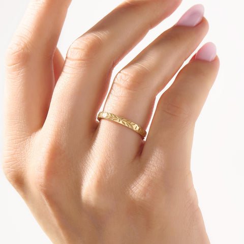 14k Solid Gold Leaf Wedding Band | Handmade Floral Ring | Minimalist Nature-Inspired Commitment/Anniversary Gift for Him & Her