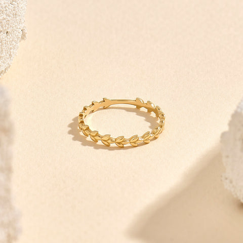 14k Solid Gold Dainty Floral Wedding Band - Vine Leaf Ring, Nature-Inspired Stackable Jewelry