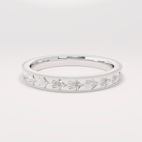 3mm Wheat Engraved Ring 14K Gold – His and Hers Simple Marriage Band