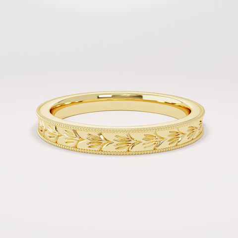 3mm Wheat Engraved Ring 14K Gold – His and Hers Simple Marriage Band