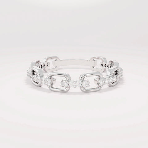 14k Solid Gold Diamond Open Link Ring – Women's Minimalist Stackable Eternity Band, Handmade Dainty Gift