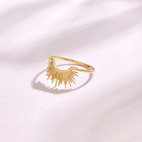 14k Gold Minimalist Nesting Band | Sunshine Curved Contour Ring | Engagement Solitaire Enhancer for Her