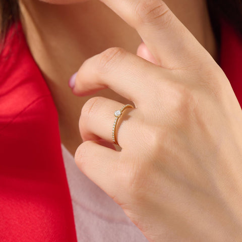 14K Solid Gold Diamond Solitaire Ring – Women's Minimalist Engagement Ring, Tiny Diamond Promise Band