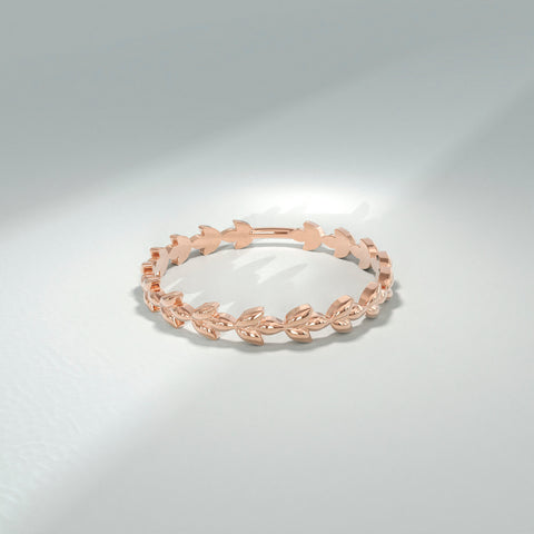 14k Solid Gold Dainty Floral Wedding Band - Vine Leaf Ring, Nature-Inspired Stackable Jewelry