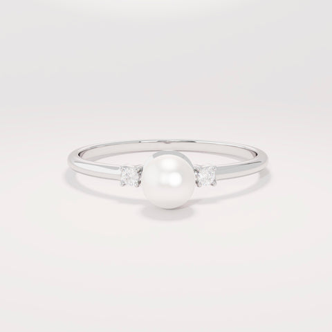 Dainty Freshwater Pearl Engagement Ring – 14k Solid Gold | Tiny Diamond Accent | Handmade Minimal Stacking Gift
