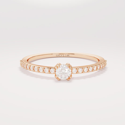14K Solid Gold Diamond Solitaire Ring – Women's Minimalist Engagement Ring, Tiny Diamond Promise Band