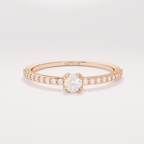 14K Solid Gold Diamond Solitaire Ring – Women's Minimalist Engagement Ring, Tiny Diamond Promise Band