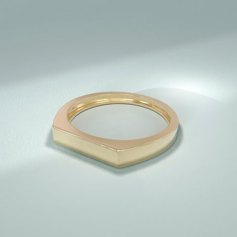 14k Solid Gold Signet Bar Ring – Modern Thick Flat Line Ring, Unique Geometric Handmade Band