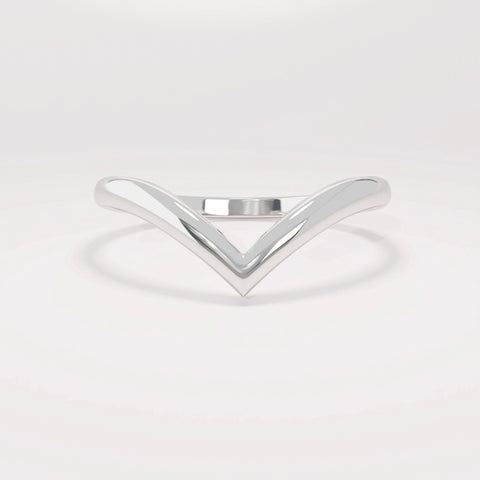 14k Gold Wishbone Chevron Ring – Curved Wedding Band | Stackable Thin Contour Ring for Women