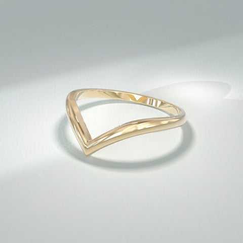 14k Gold Wishbone Chevron Ring – Curved Wedding Band | Stackable Thin Contour Ring for Women