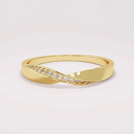 Minimalist Mobius Twist Ring 14k Gold - Diamond Wedding Band, Comfort Fit Stackable Band