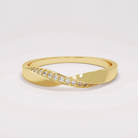 Minimalist Mobius Twist Ring 14k Gold - Diamond Wedding Band, Comfort Fit Stackable Band