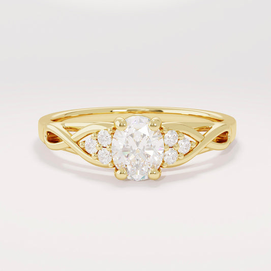 Women’s 14k Gold Vintage Braided Engagement Ring | Dainty Oval Natural Diamond Solitaire | Anniversary Jewelry Gift