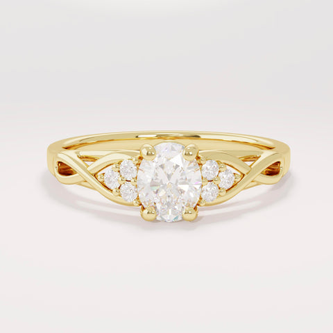 Women’s 14k Gold Vintage Braided Engagement Ring | Dainty Oval Natural Diamond Solitaire | Anniversary Jewelry Gift