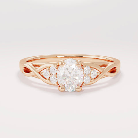 Women’s 14k Gold Vintage Braided Engagement Ring | Dainty Oval Natural Diamond Solitaire | Anniversary Jewelry Gift