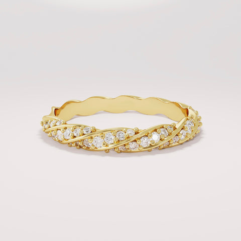 14k Solid Gold Twisted Diamond Wedding Band – Women's Braided Eternity Ring, Handmade Minimalist Bridal Stackable Jewelry