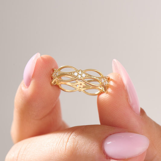 14k Gold Dainty Celtic Ring | Diamond Irish Knot Wedding Band | Vintage Viking-Inspired Stackable Gift for Her