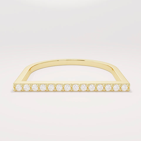 14k Solid Gold Diamond Flat Bar Ring, Dainty Fine Gold Jewelry, Pave Thin Stacking Band for Women, Minimalist Line Pointer Finger Ring
