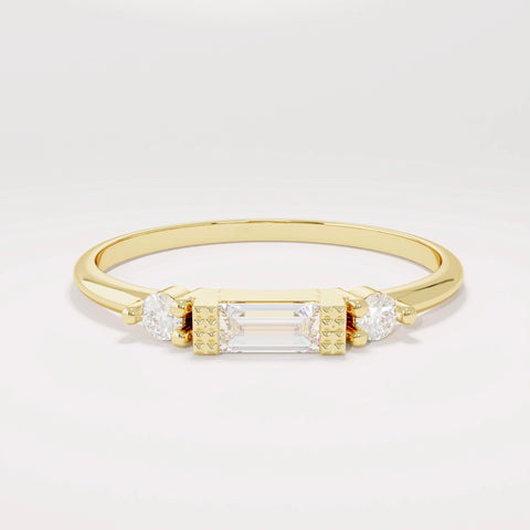 14k Solid Gold Baguette Diamond Ring | Minimalist Engagement Ring & Stacking Band for Women | Dainty Jewelry Gift for Her