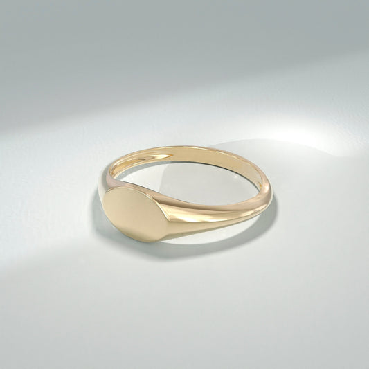 14K Solid Gold Oval Signet Ring – Personalized Engravable Monogram Band