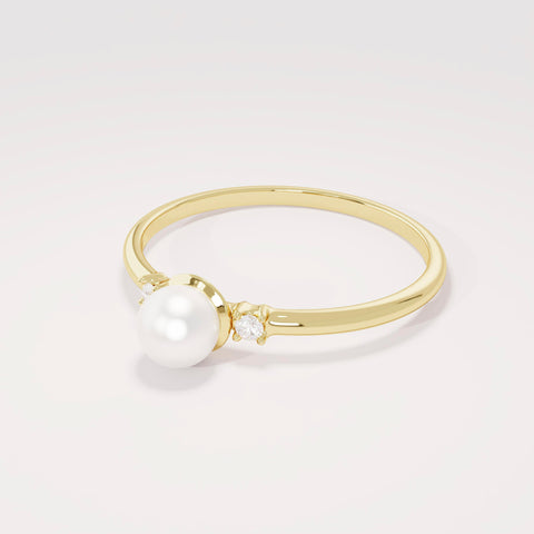 Dainty Freshwater Pearl Engagement Ring – 14k Solid Gold | Tiny Diamond Accent | Handmade Minimal Stacking Gift
