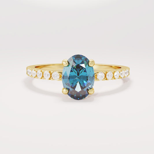 Oval Blue Sapphire Solitaire 14k Gold - Handmade Bridal Ring with Dainty Diamonds, Engagement Ring for Her