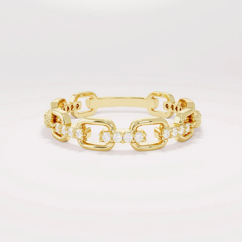 14k Solid Gold Diamond Open Link Ring – Women's Minimalist Stackable Eternity Band, Handmade Dainty Gift