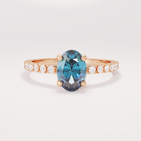Oval Blue Sapphire Solitaire 14k Gold - Handmade Bridal Ring with Dainty Diamonds, Engagement Ring for Her