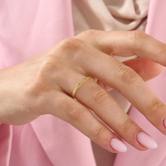 14k Solid Gold Leaf Wedding Band | Handmade Floral Ring | Minimalist Nature-Inspired Commitment/Anniversary Gift for Him & Her