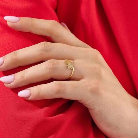14k Gold Minimalist Nesting Band | Sunshine Curved Contour Ring | Engagement Solitaire Enhancer for Her