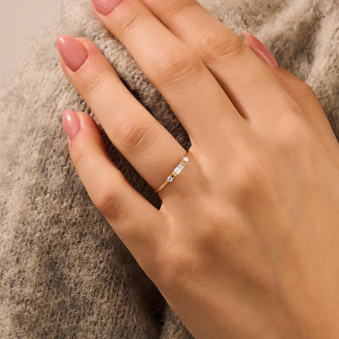 14k Solid Gold Baguette Diamond Ring | Minimalist Engagement Ring & Stacking Band for Women | Dainty Jewelry Gift for Her