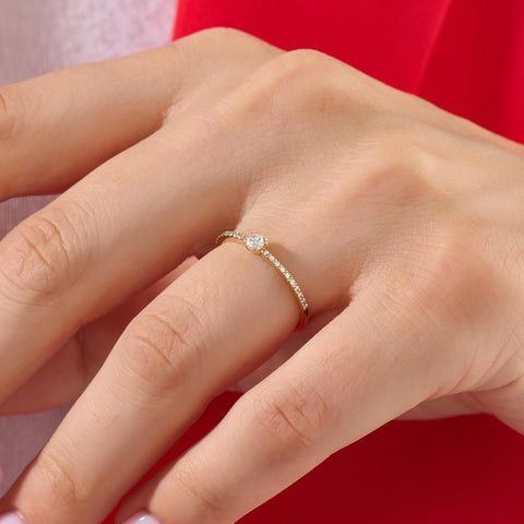14K Solid Gold Diamond Solitaire Ring – Women's Minimalist Engagement Ring, Tiny Diamond Promise Band