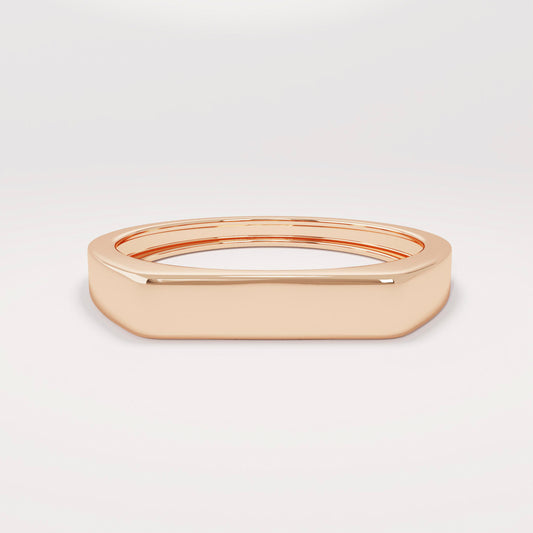 14k Solid Gold Signet Bar Ring – Modern Thick Flat Line Ring, Unique Geometric Handmade Band