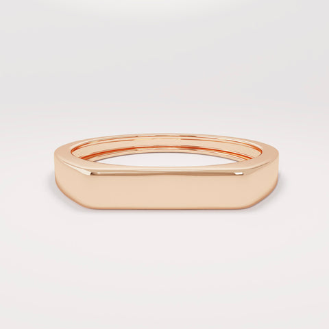 14k Solid Gold Signet Bar Ring – Modern Thick Flat Line Ring, Unique Geometric Handmade Band