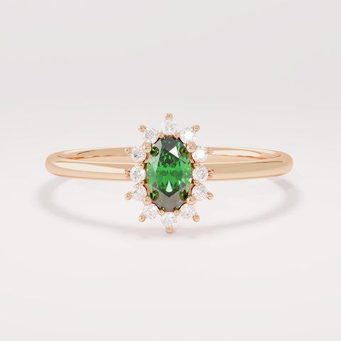 Minimalist Emerald Promise Ring – 14k Solid Gold | Dainty Flower Halo Solitaire | May Birthstone Jewelry for Her